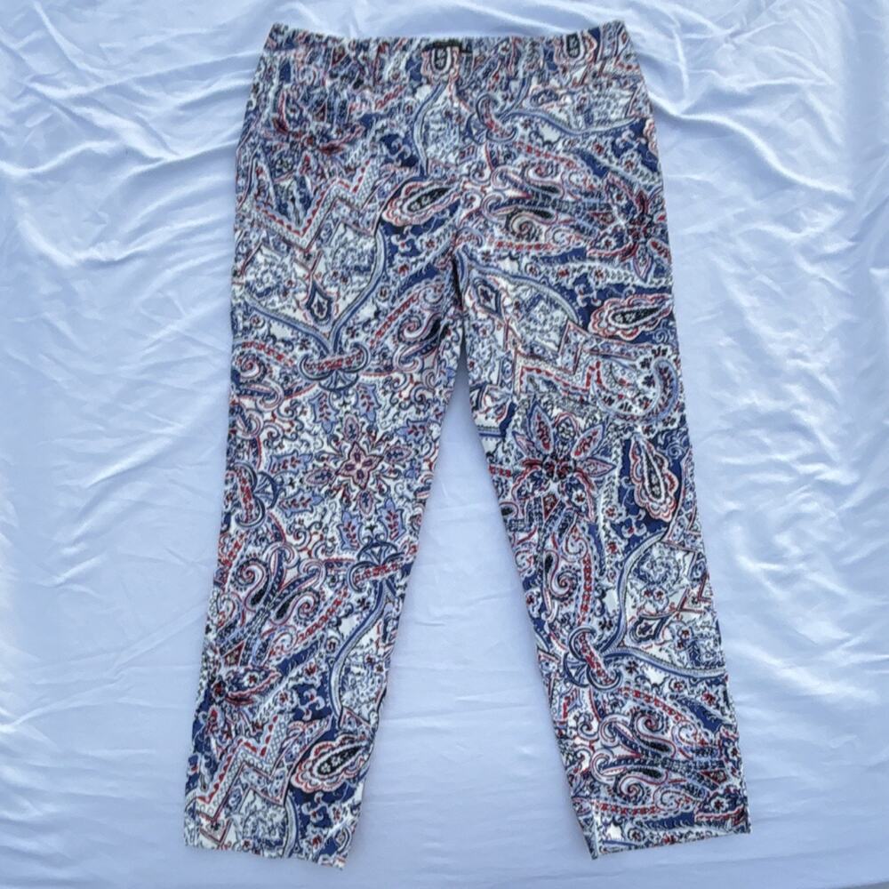 Talbots Women's The perfect crop Pants‎ Blue White Red Paisley Stretch Twill 6